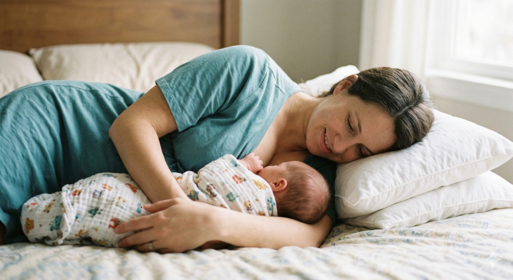 having a baby: sidelying breastfeeding